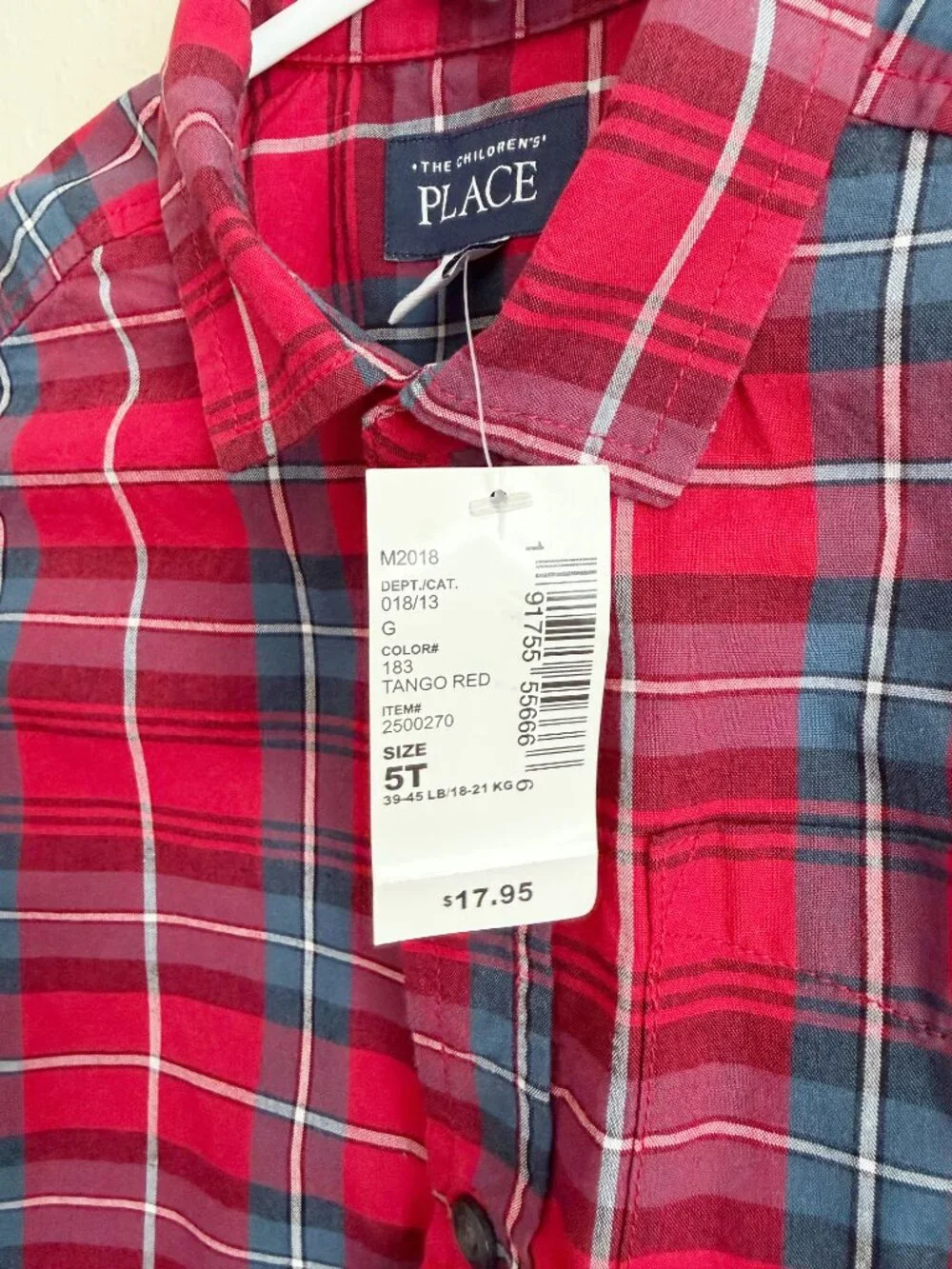 The Children’s Place Plaid Button Down Shirt NWT • 5T